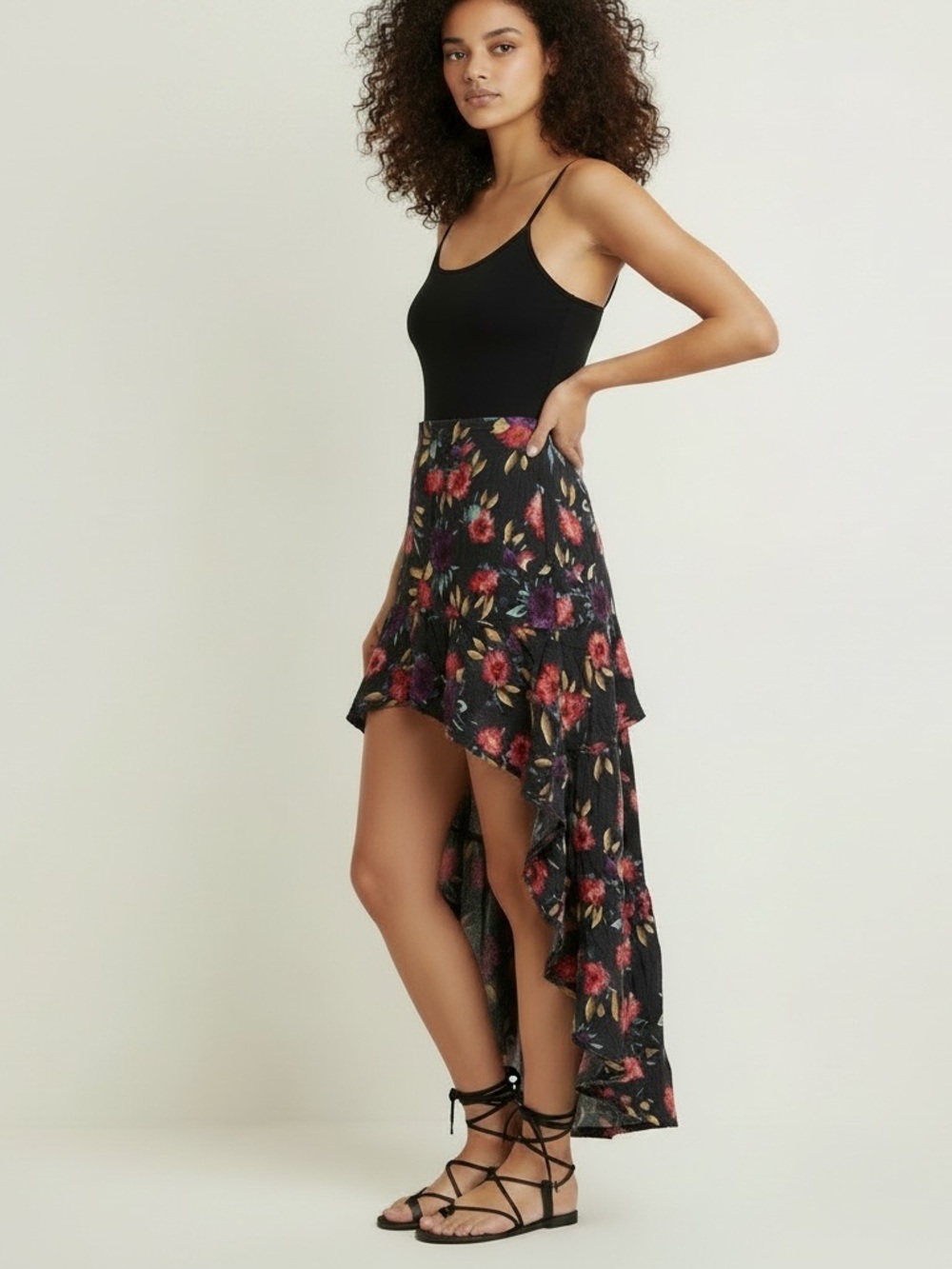 O’Neill | Hi Low floral viscose maxi skirt mini skirt back zipper lightweight